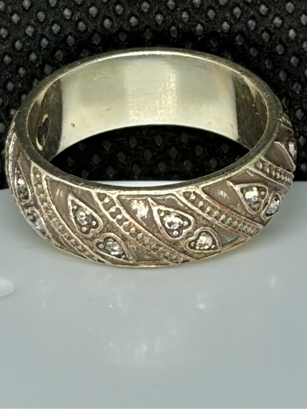 Brighton Silver Heart Motif Diagonal Pattern Ring